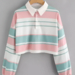 Casual Cuffed Sleeves Striped Women Multicolor Top