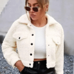 White Casual Long Sleeve Shearling Plain Teddy Non-Stretch Winter Women Outerwear